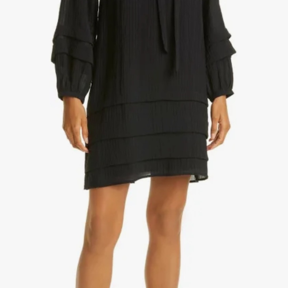 Club Monaco Black Long Sleeve Tiered Dress